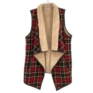 Jodifl Tartan Red Plaid Sherpa Lined Vest Jacket
